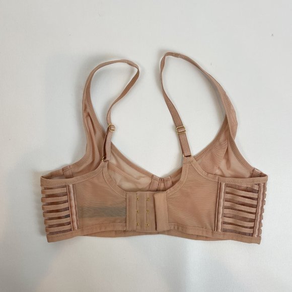 NWOT Victorias Secret 32C Luxe Unlined Mesh Full Coverage Plunge Bra Beige - Picture 2 of 8